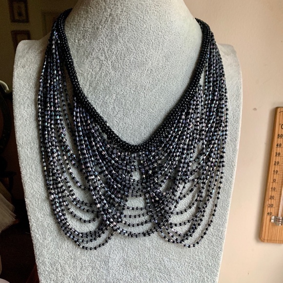 🕷 Amazing Black Seed Bead Spider Web Necklace - Gothic Web Necklace NWOT - Picture 2 of 7